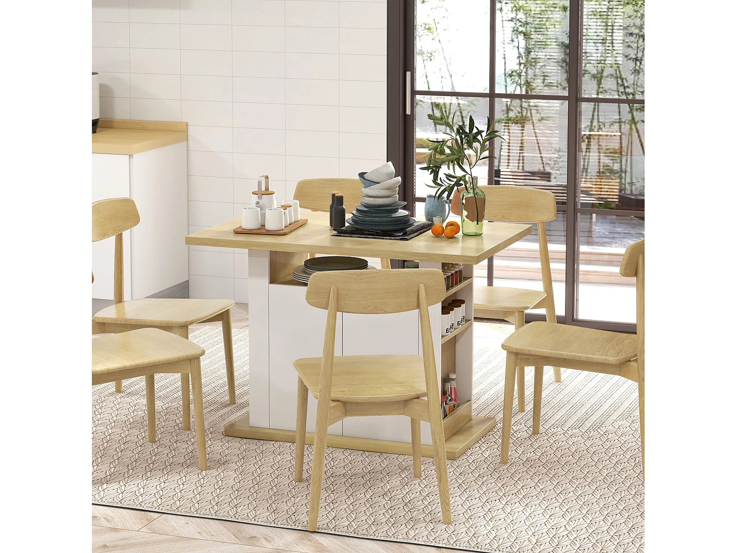 Isola per cucina 4-6 persone con armadietti e ripiani in truciolato