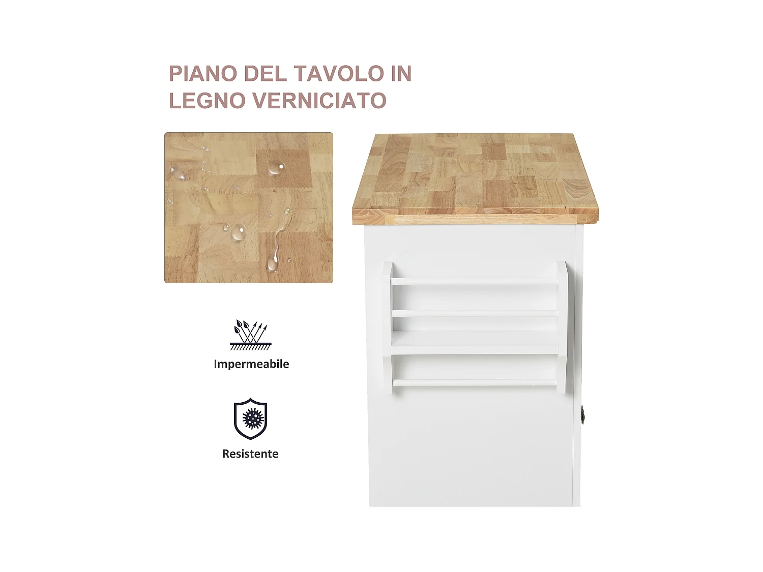 Carrello da cucina con cassetti armadietti portaspezie 4 ruote