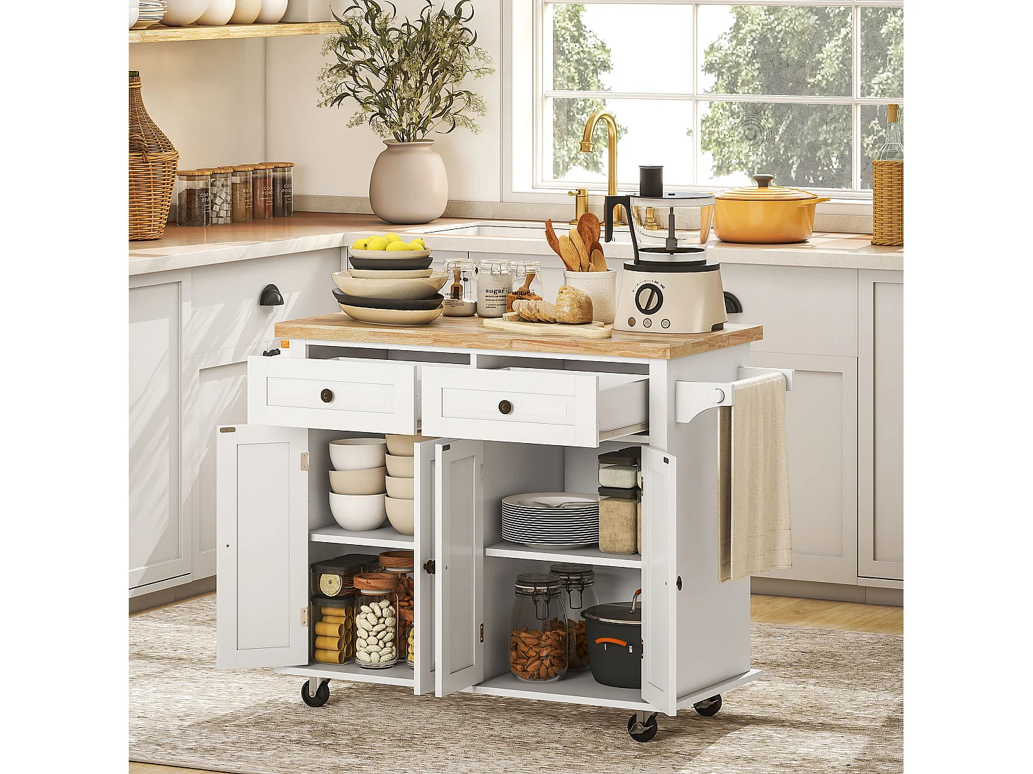 Carrello da cucina con cassetti armadietti portaspezie 4 ruote