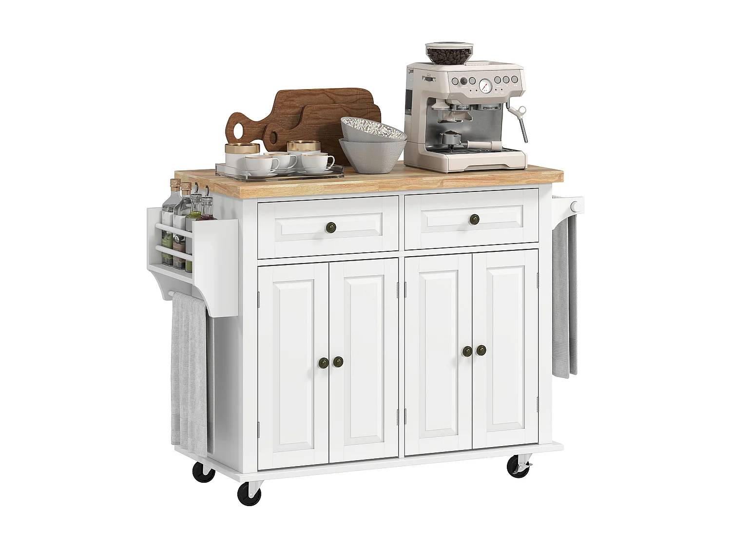 Carrello da cucina con cassetti armadietti portaspezie 4 ruote