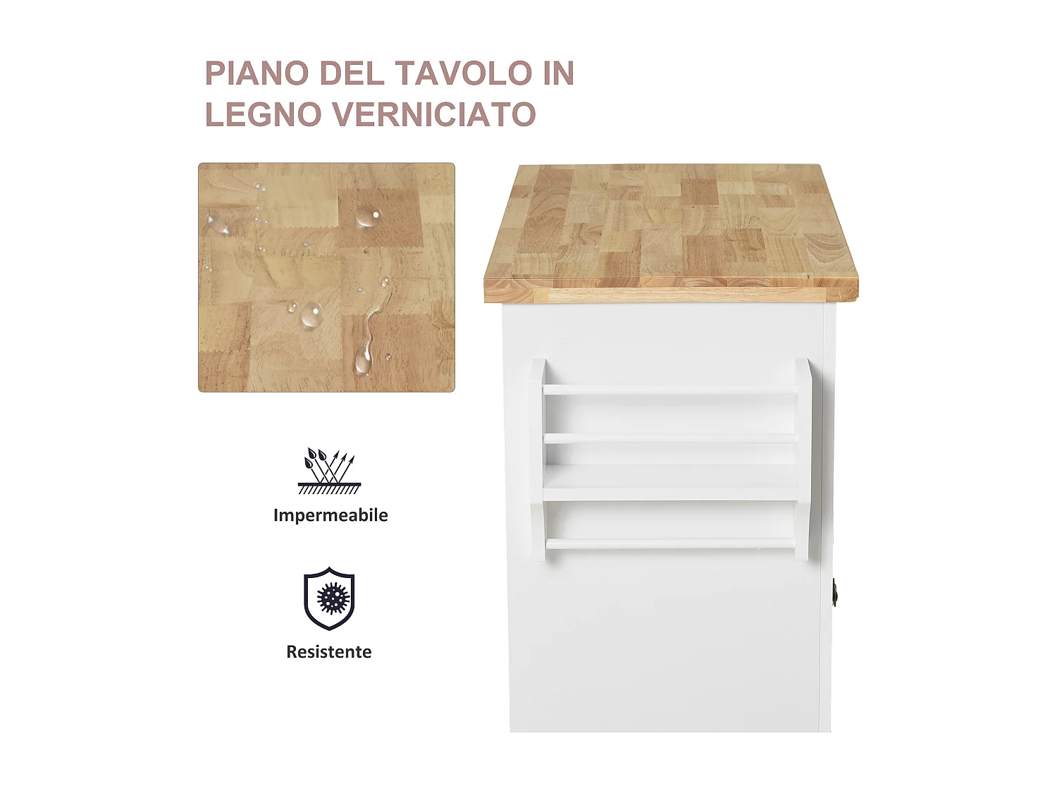 Carrello da cucina con cassetti armadietti portaspezie 4 ruote