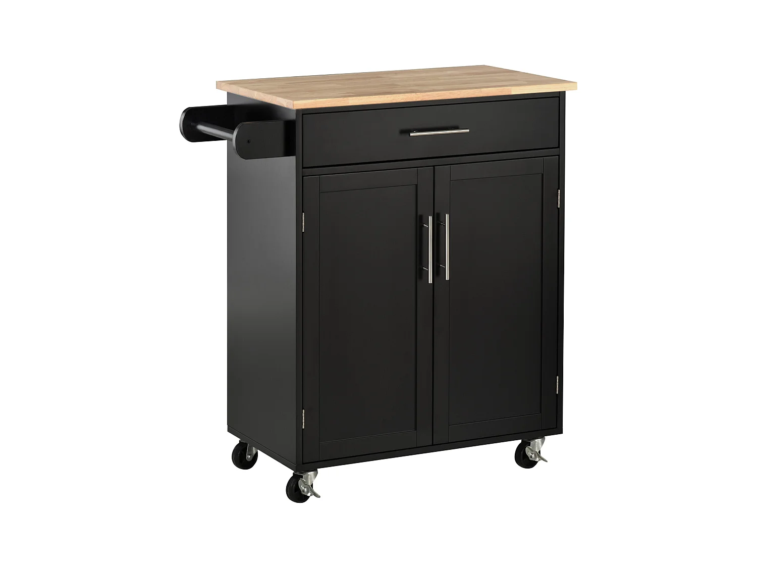 Carrello da cucina con cassetto armadietto 2 ante e ruote nero