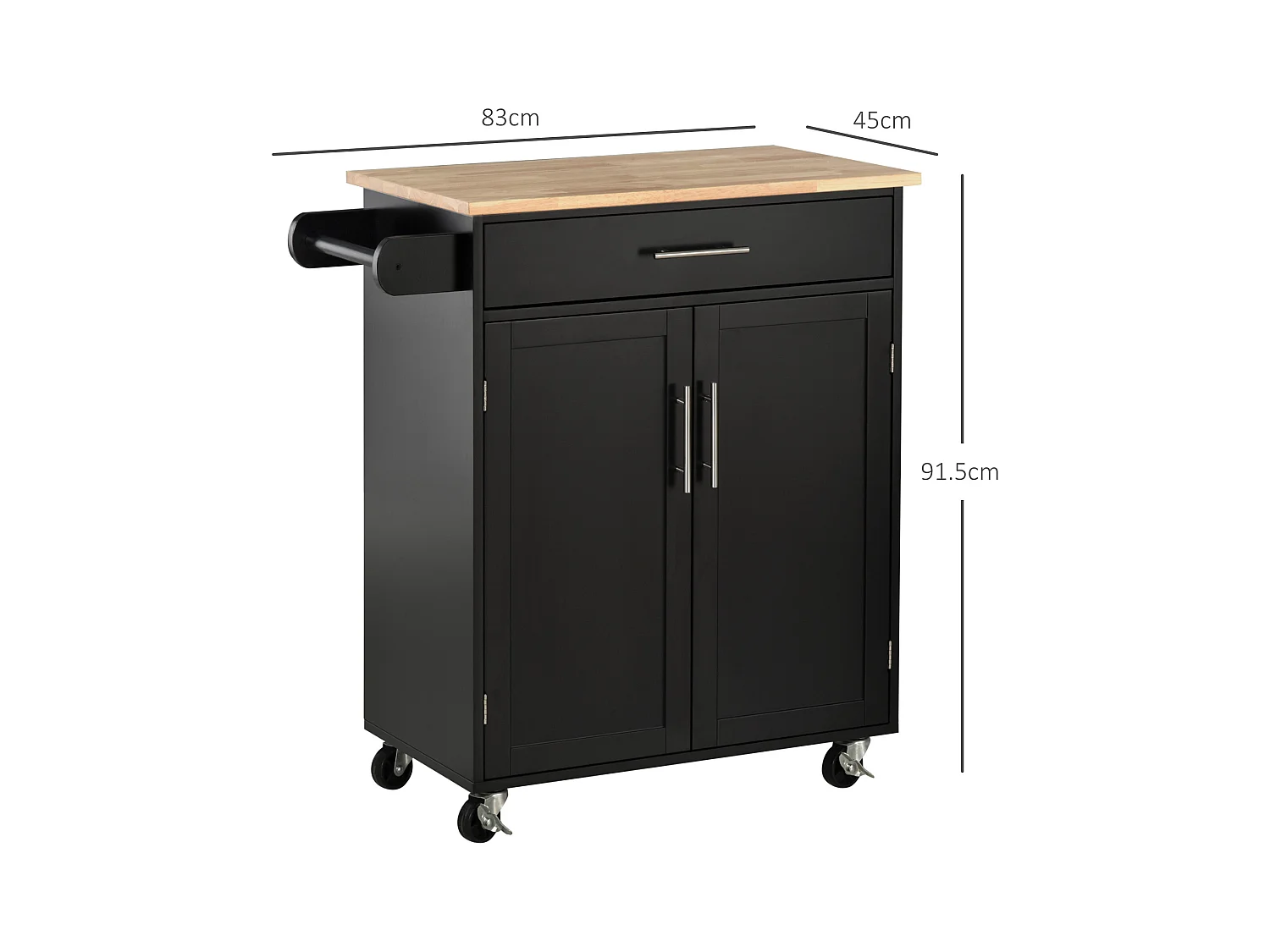 Carrello da cucina con cassetto armadietto 2 ante e ruote nero