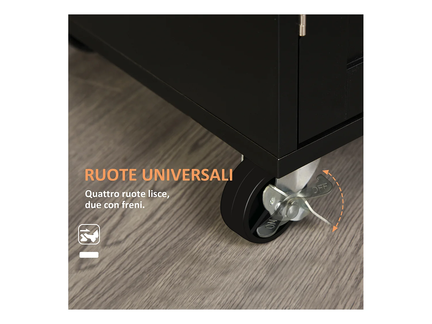 Carrello da cucina con cassetto armadietto 2 ante e ruote nero