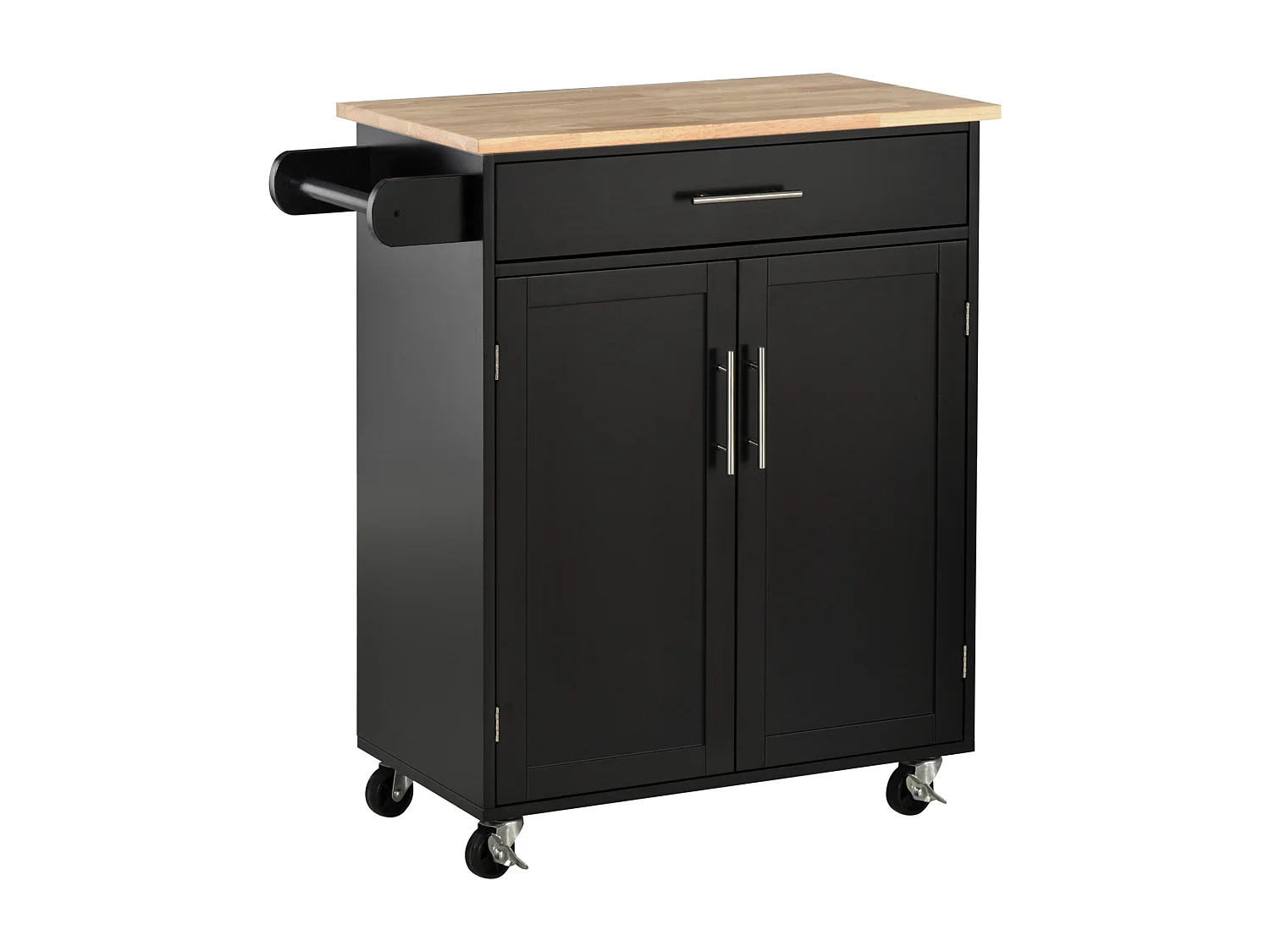 Carrello da cucina con cassetto armadietto 2 ante e ruote nero