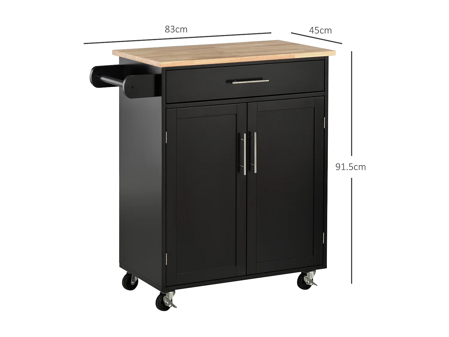 Carrello da cucina con cassetto armadietto 2 ante e ruote nero