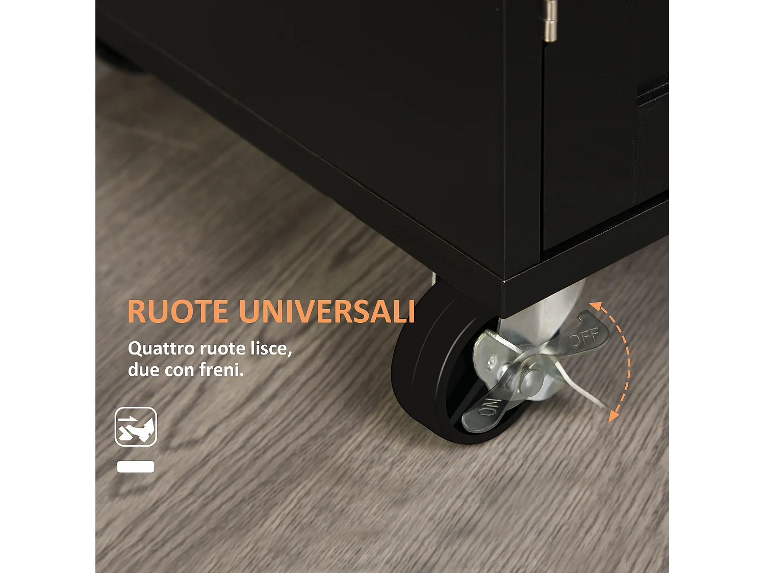 Carrello da cucina con cassetto armadietto 2 ante e ruote nero