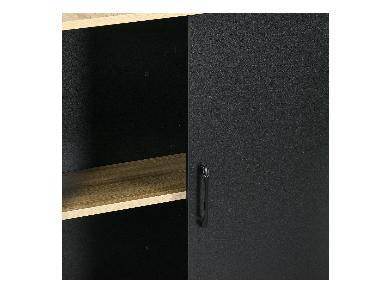 Isola da cucina con ripiani e armadietto con anta scorrevole nero