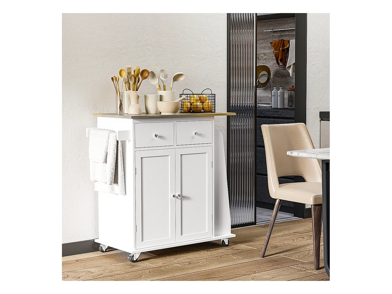 Carrello da cucina a 3 livelli portaoggetti salvaspazio legno