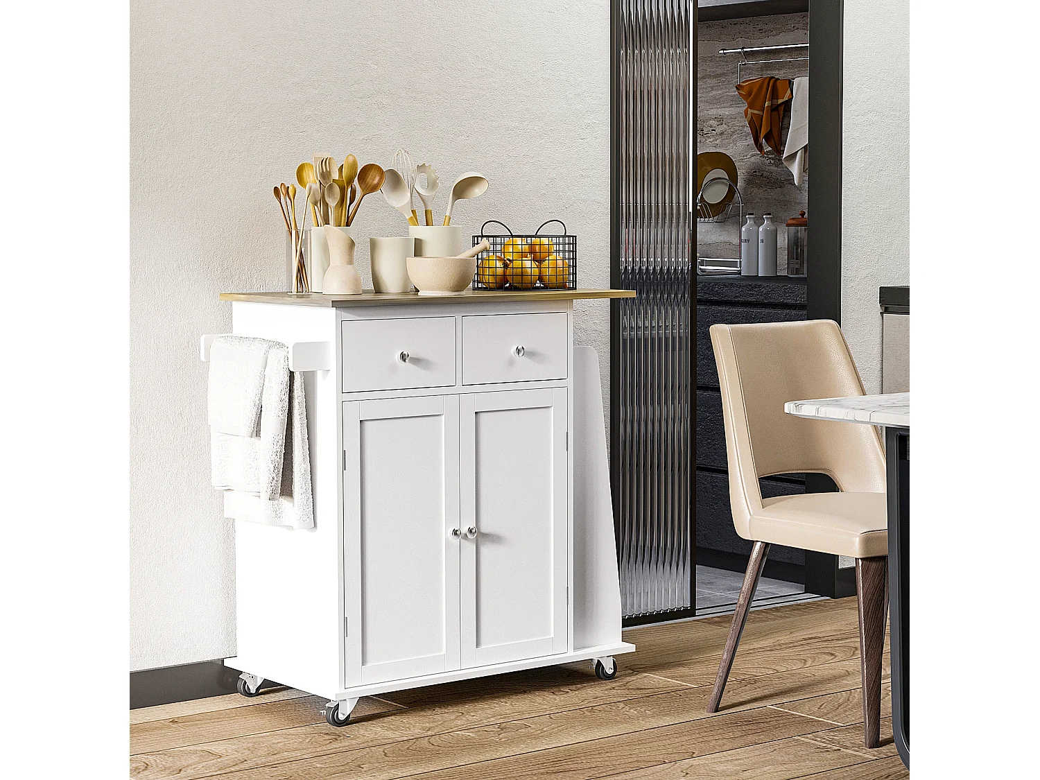 Carrello da cucina a 3 livelli portaoggetti salvaspazio legno