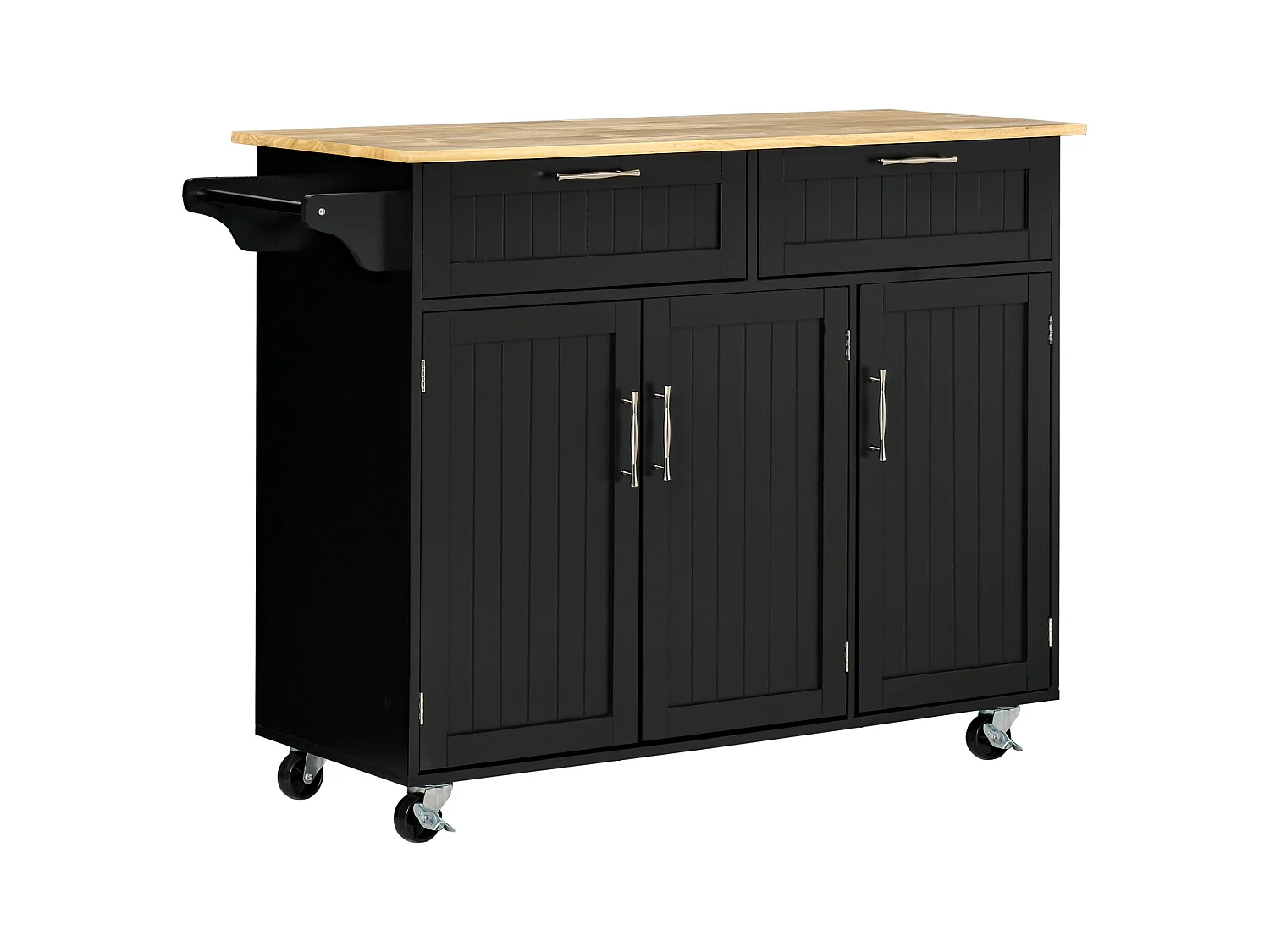 Carrello cucina in legno con 2 cassetti armadietto e ruote nero