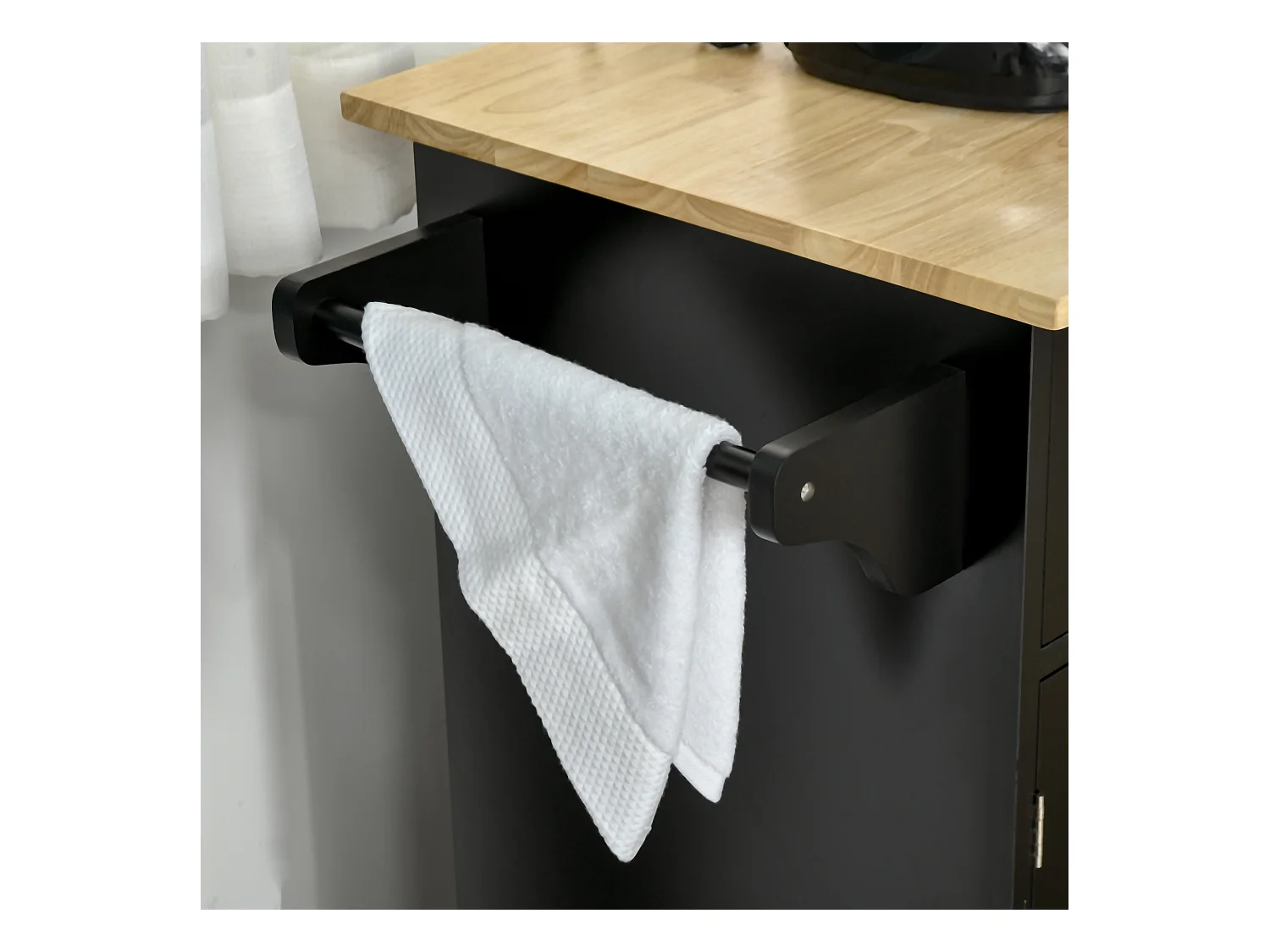 Carrello cucina in legno con 2 cassetti armadietto e ruote nero