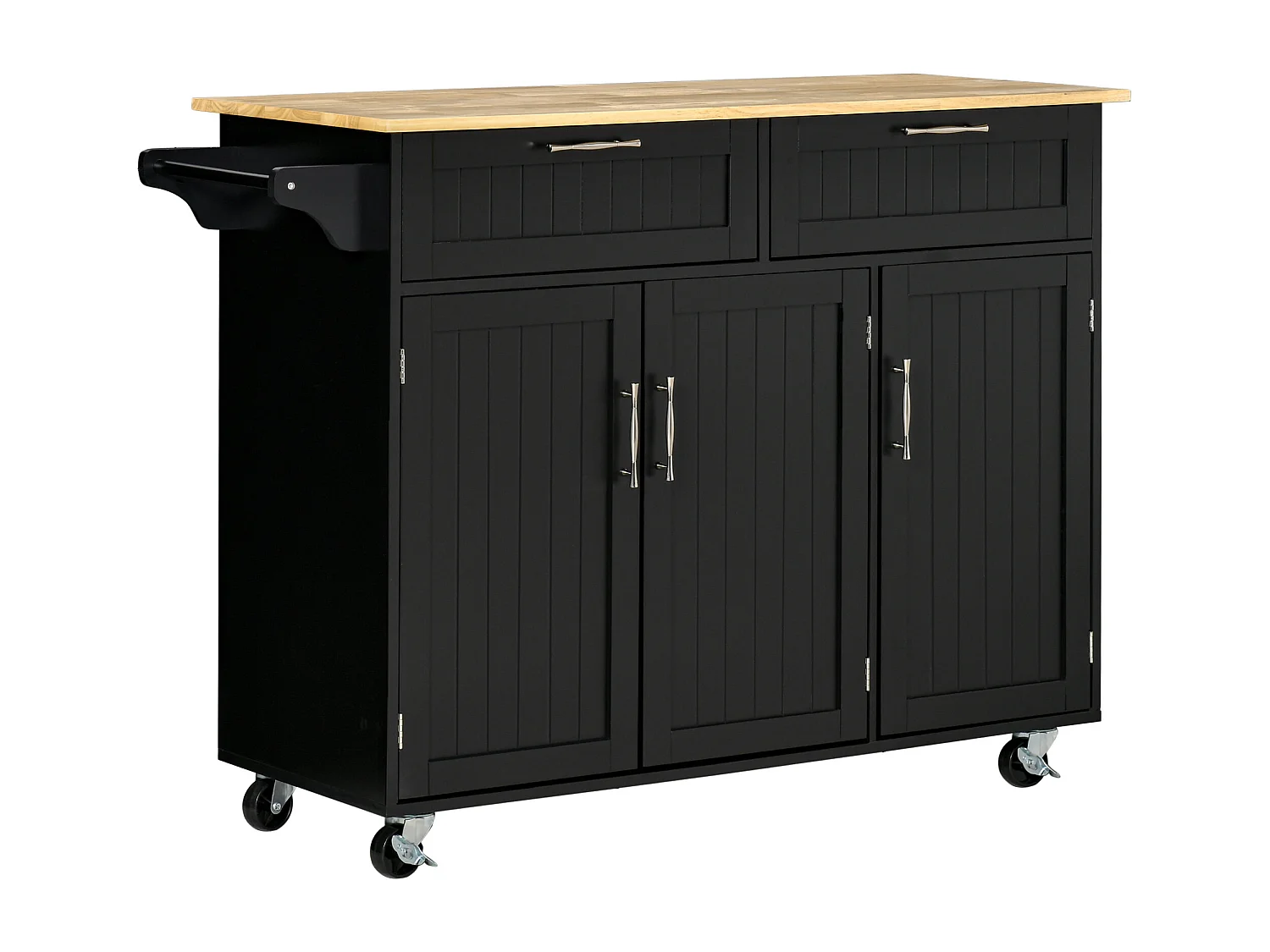 Carrello cucina in legno con 2 cassetti armadietto e ruote nero