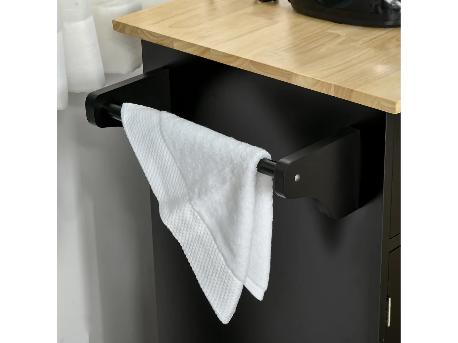 Carrello cucina in legno con 2 cassetti armadietto e ruote nero