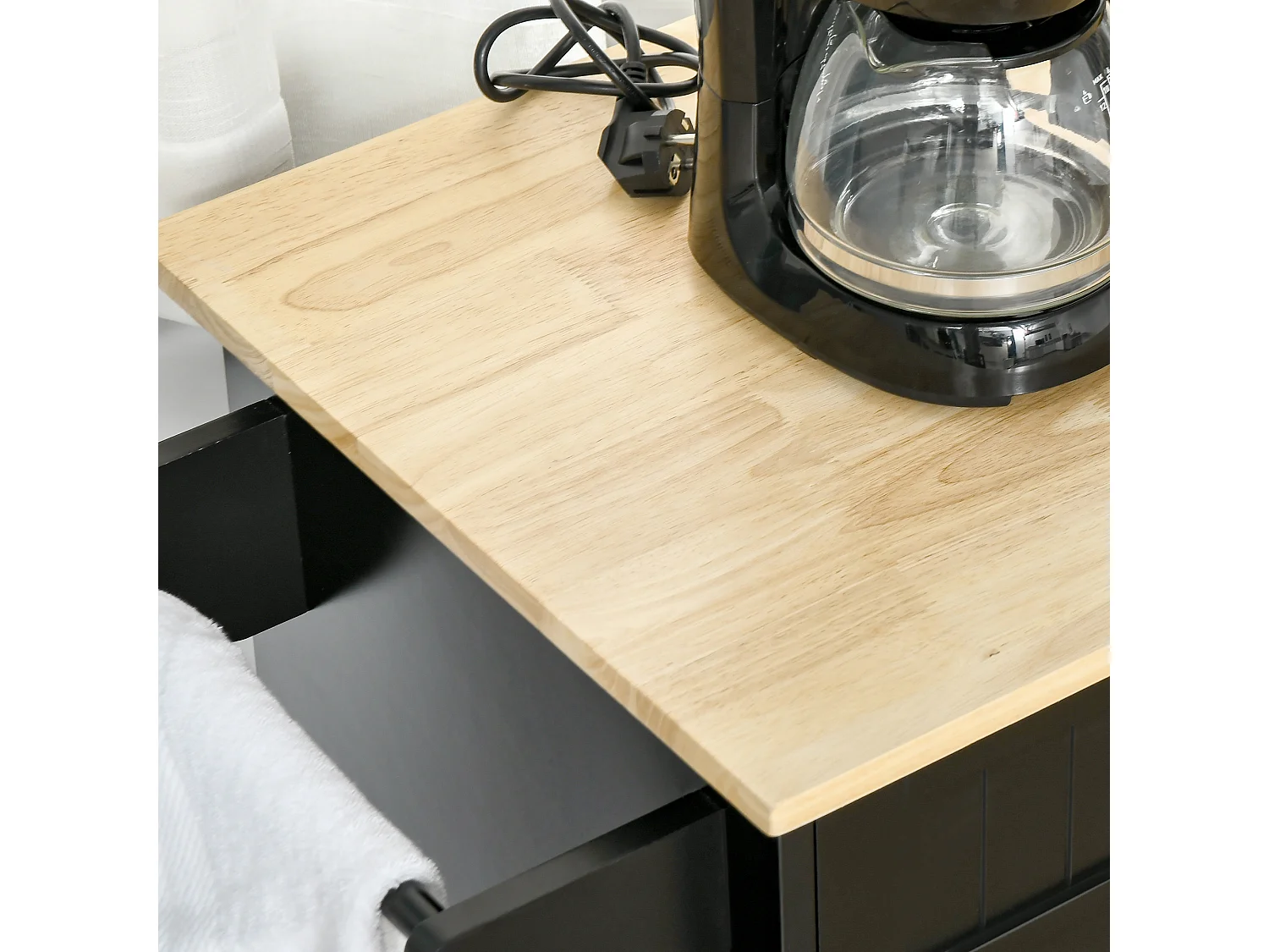 Carrello cucina in legno con 2 cassetti armadietto e ruote nero