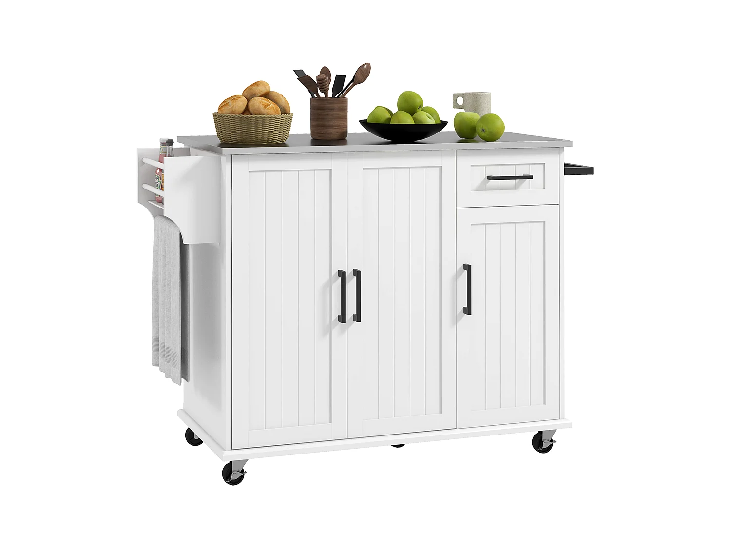 Isola per cucina con cassetto armadietti a 2 ante e 2 ripiani