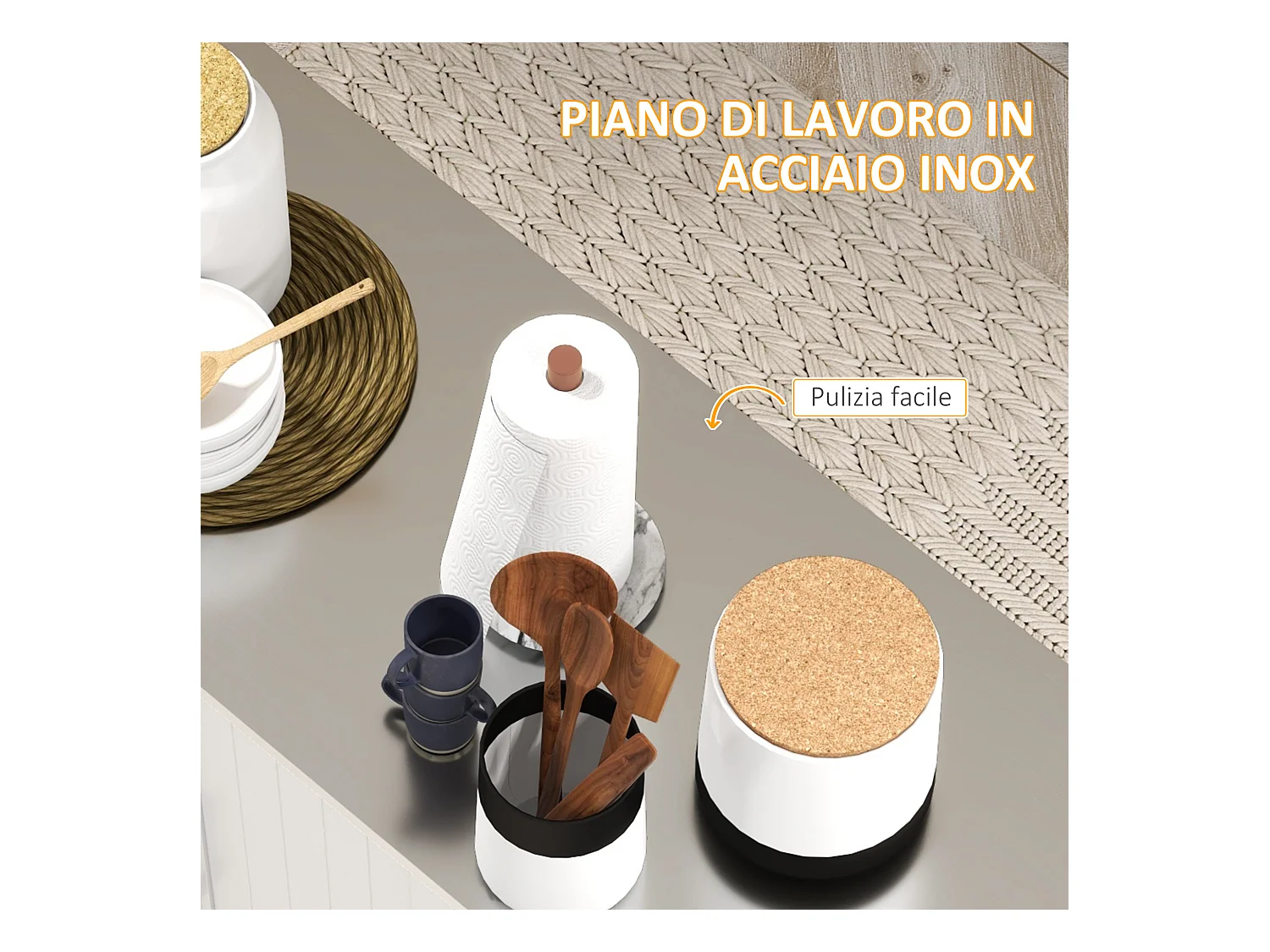 Isola per cucina con cassetto armadietti a 2 ante e 2 ripiani