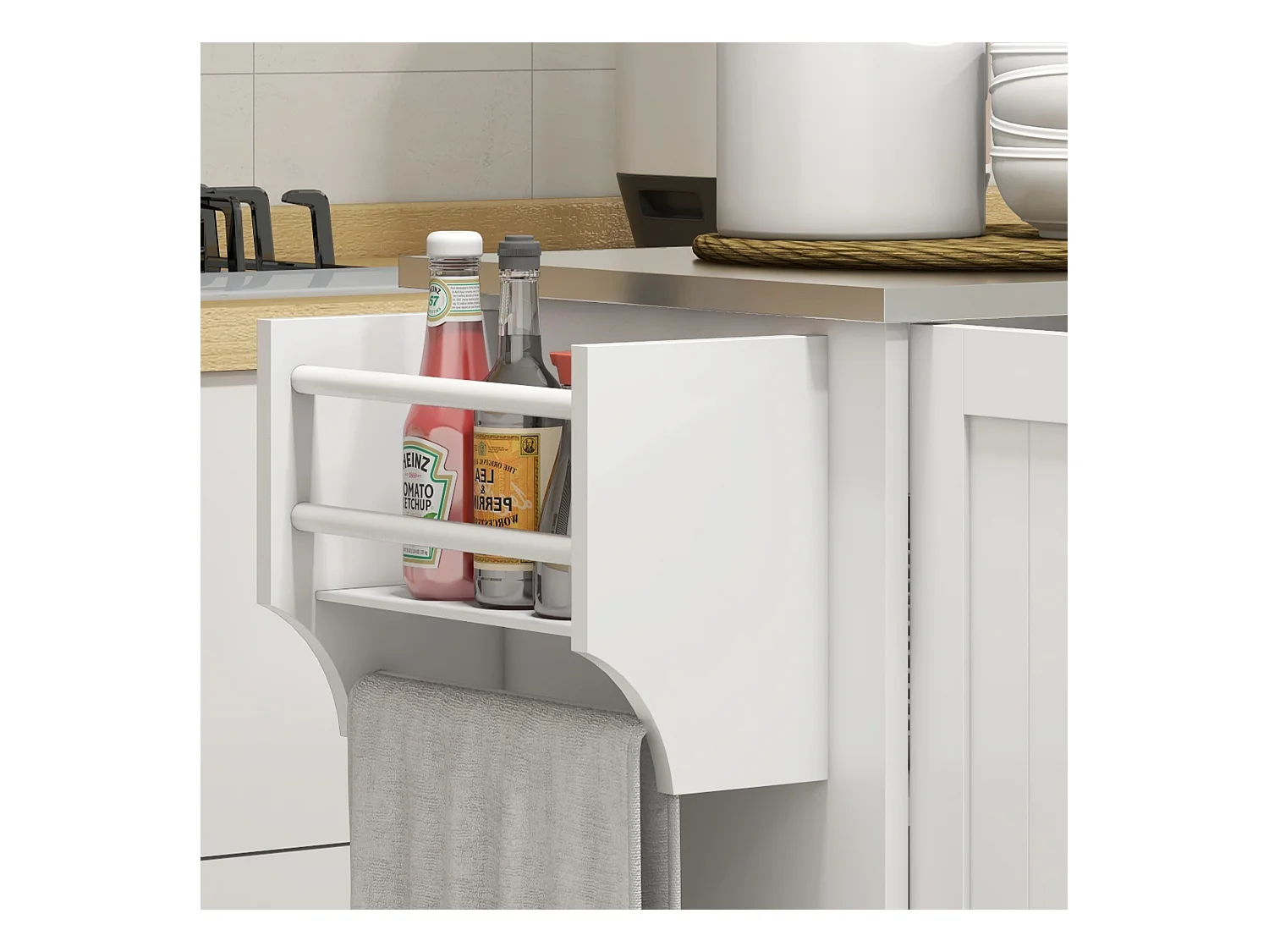 Isola per cucina con cassetto armadietti a 2 ante e 2 ripiani