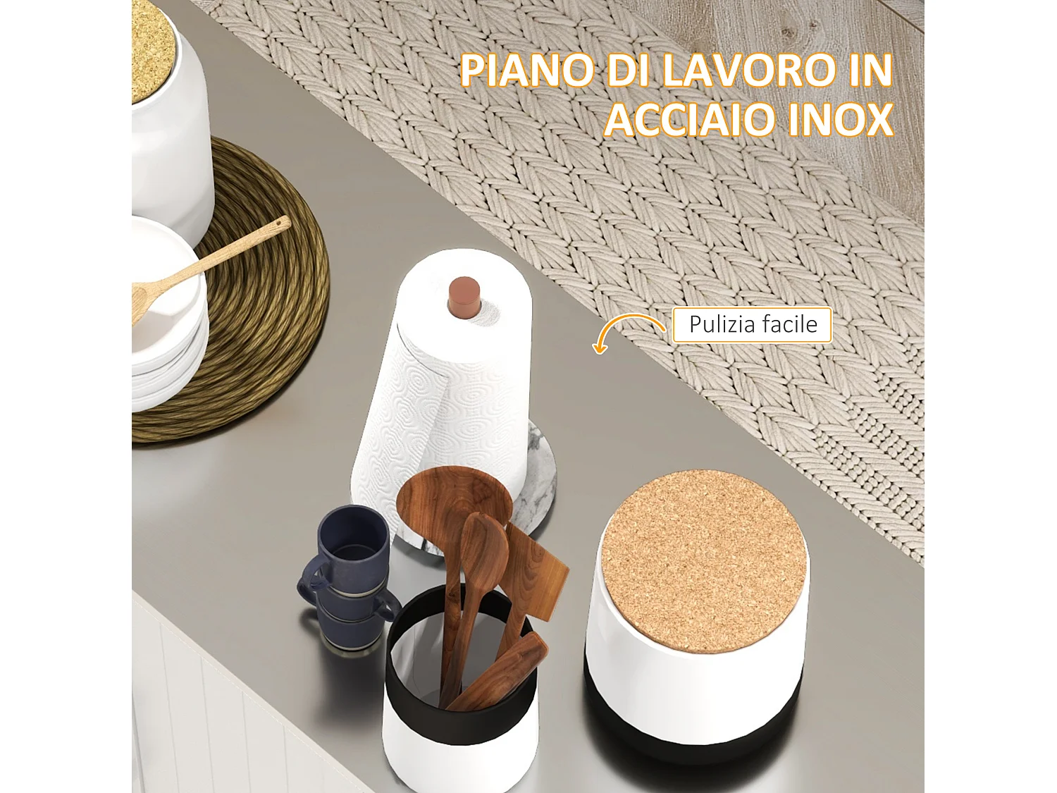 Isola per cucina con cassetto armadietti a 2 ante e 2 ripiani