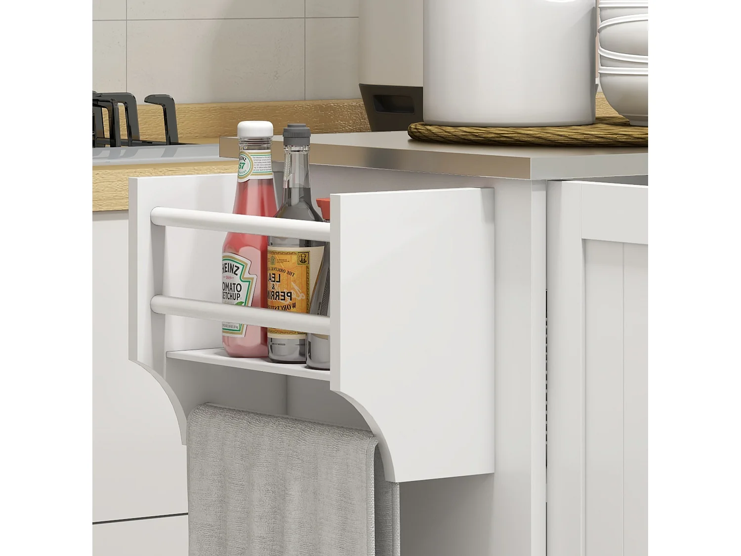 Isola per cucina con cassetto armadietti a 2 ante e 2 ripiani