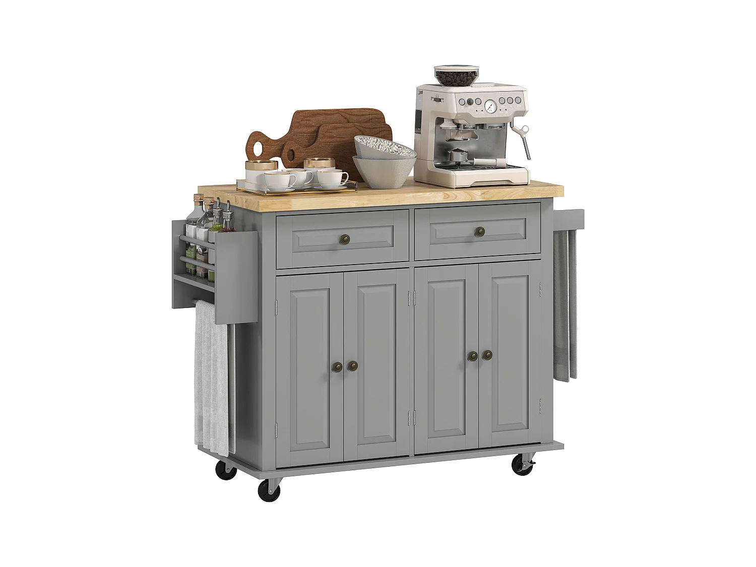 Carrello da cucina con 2 cassetti e 2 armadietti in legno grigio