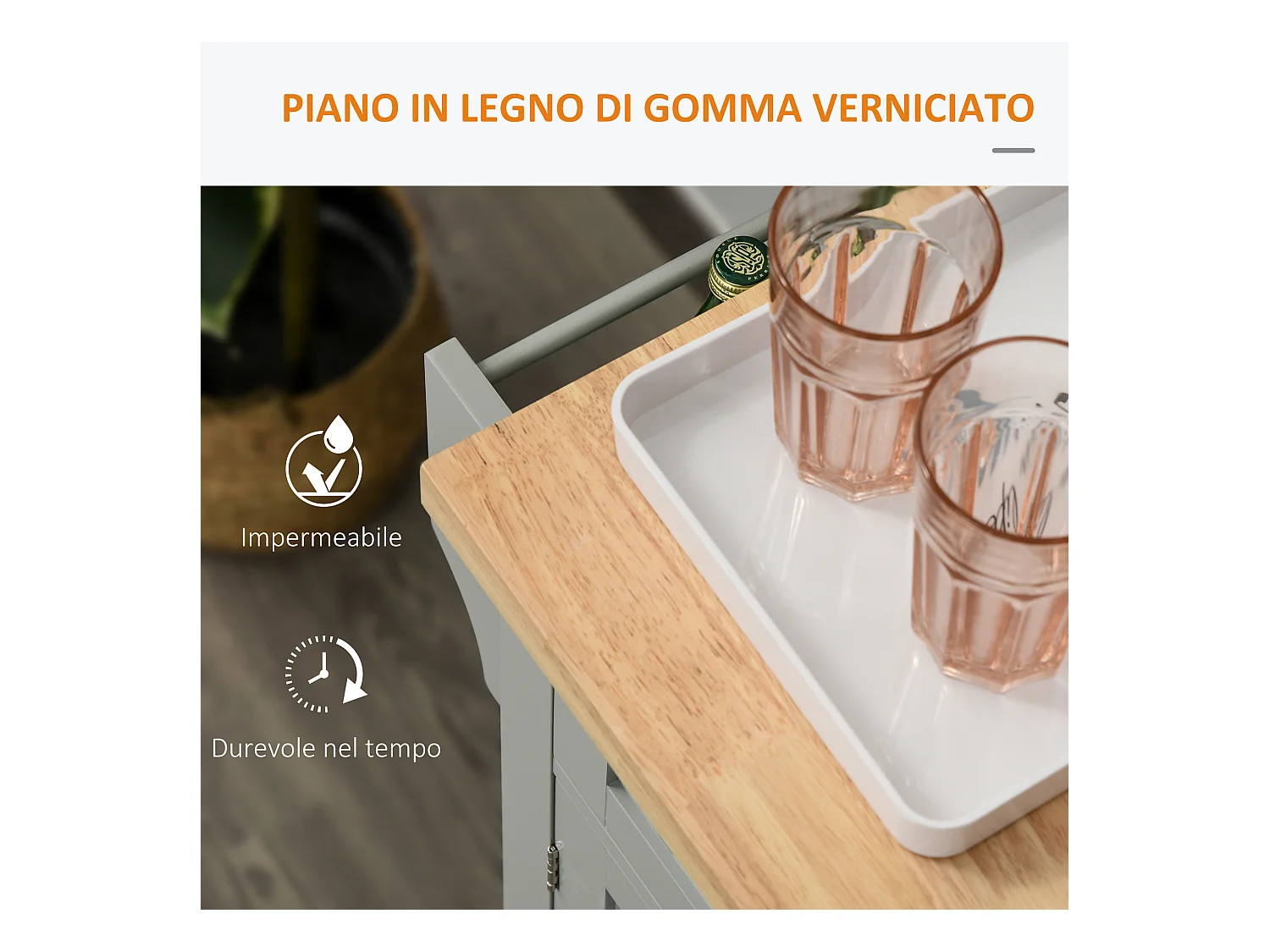 Carrello da cucina con 2 cassetti e 2 armadietti in legno grigio