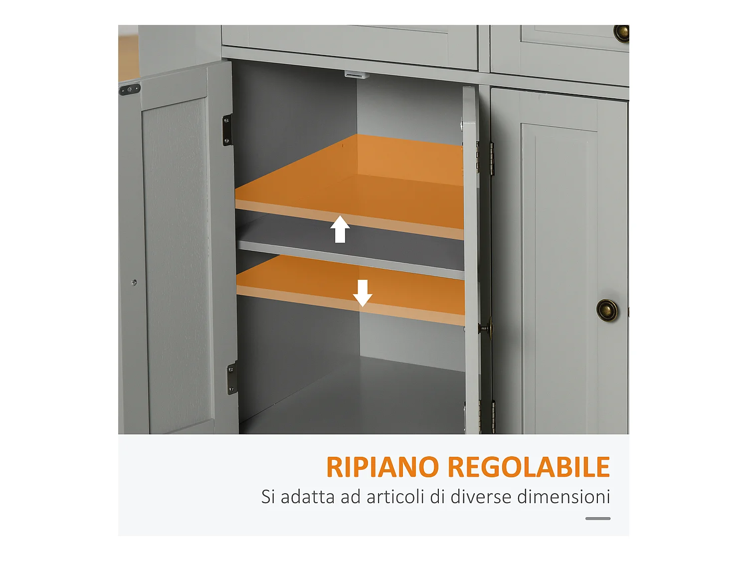 Carrello da cucina con 2 cassetti e 2 armadietti in legno grigio