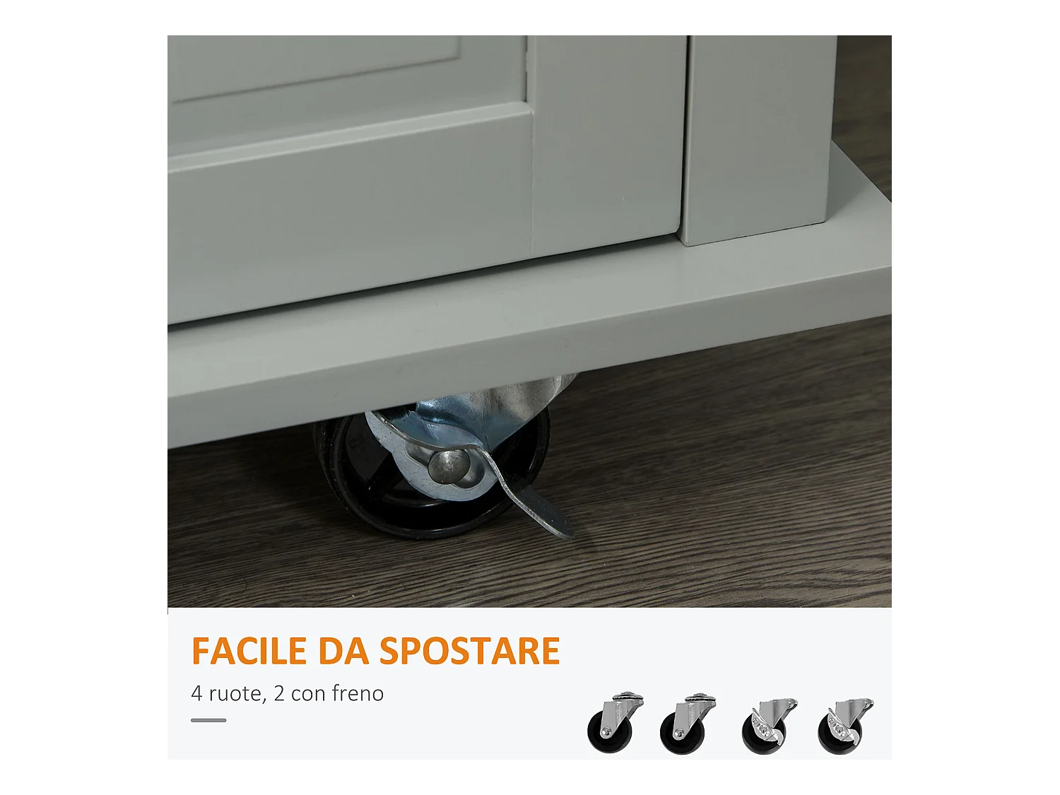 Carrello da cucina con 2 cassetti e 2 armadietti in legno grigio