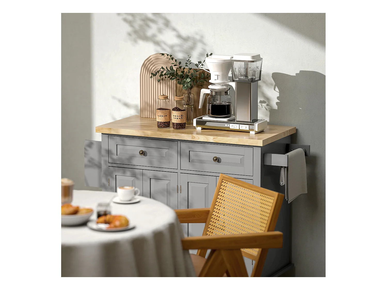 Carrello da cucina con 2 cassetti e 2 armadietti in legno grigio
