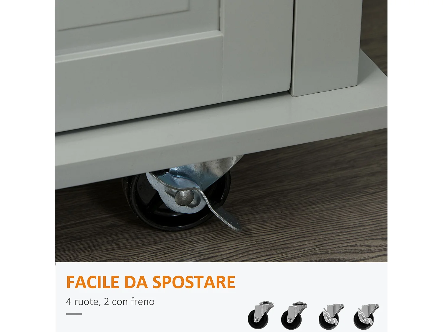 Carrello da cucina con 2 cassetti e 2 armadietti in legno grigio