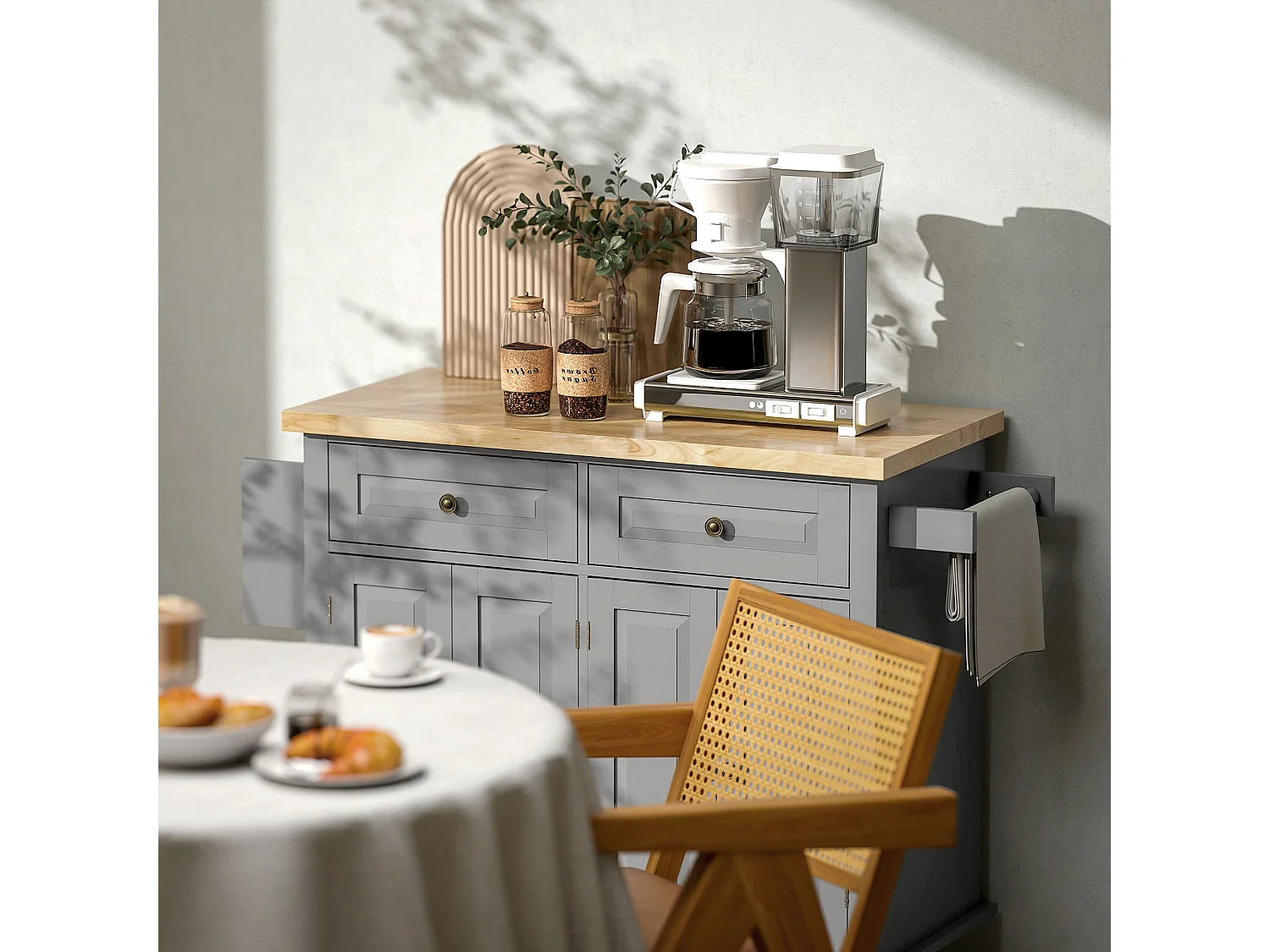 Carrello da cucina con 2 cassetti e 2 armadietti in legno grigio