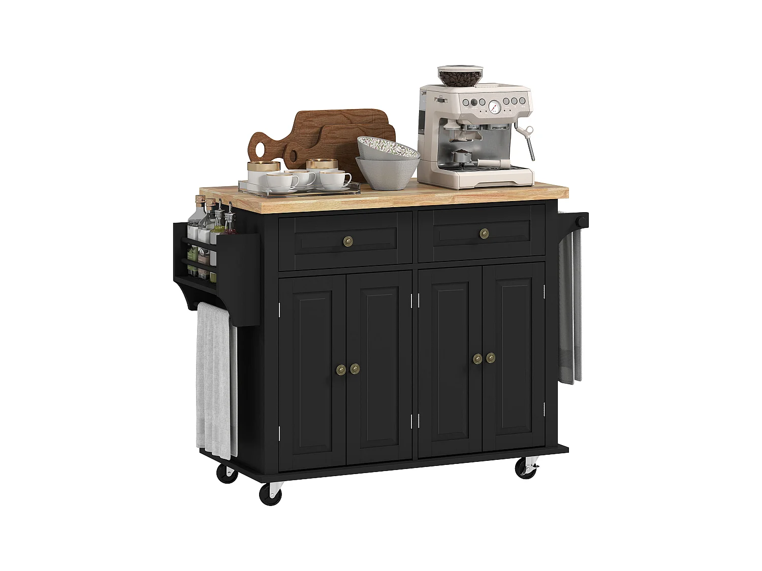 Carrello da cucina con cassetti armadietti e portaspezie nero