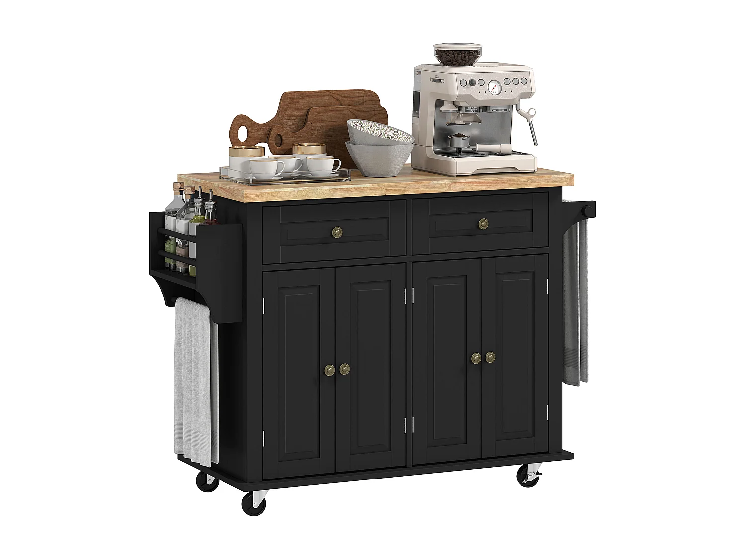 Carrello da cucina con cassetti armadietti e portaspezie nero