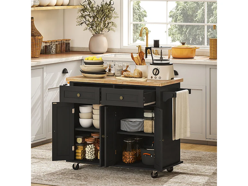 Carrello da cucina con cassetti armadietti e portaspezie nero