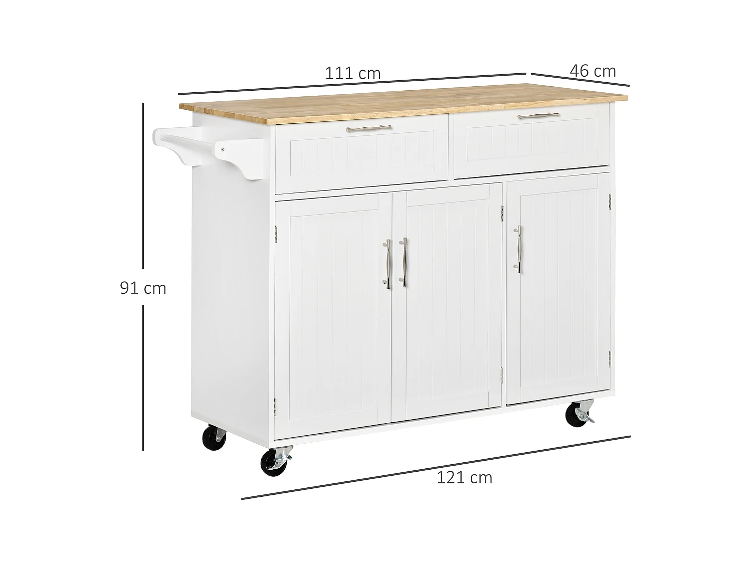 Carrello da cucina multiuso in legno 121x46x91cm bianco