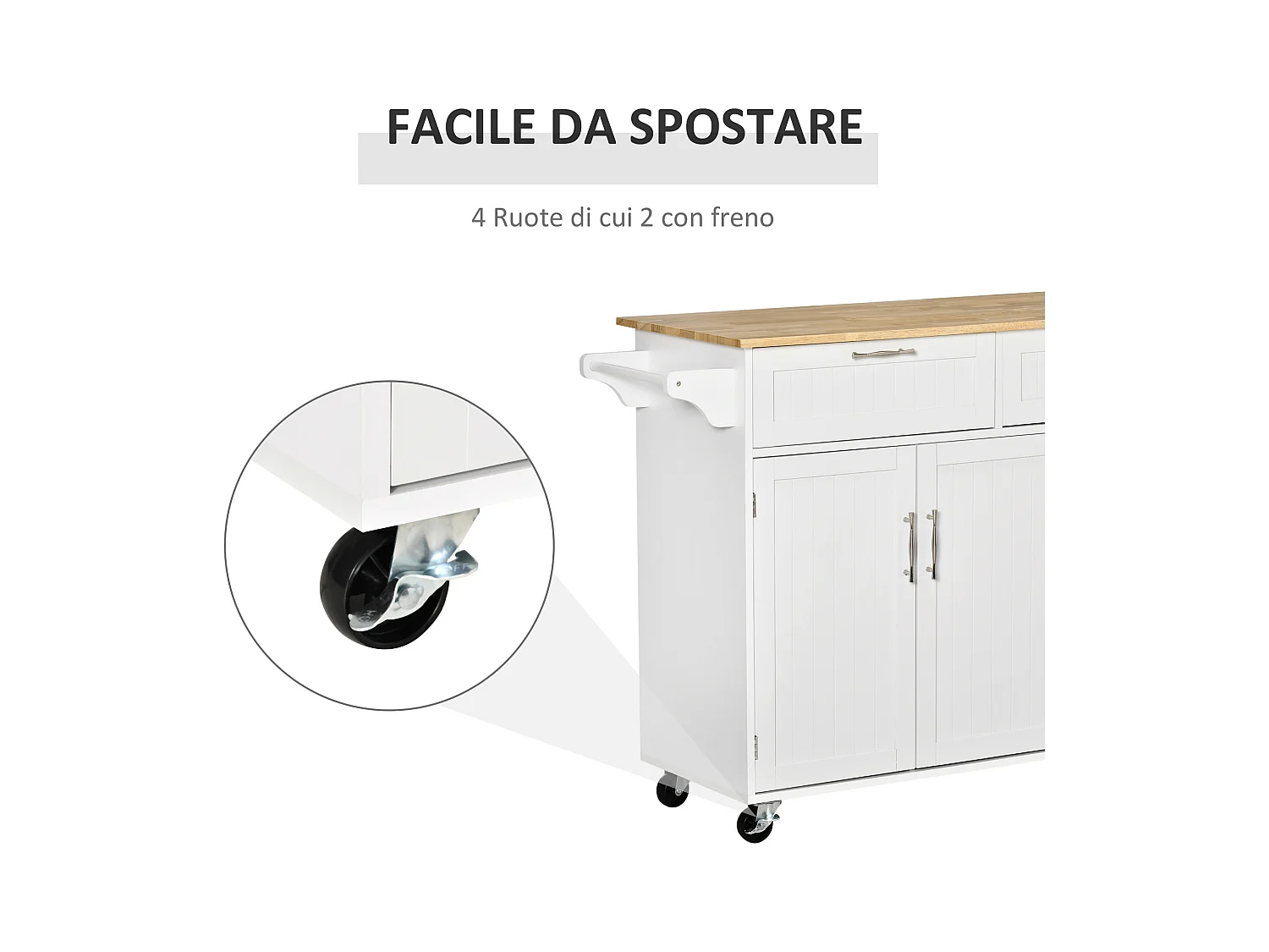 Carrello da cucina multiuso in legno 121x46x91cm bianco