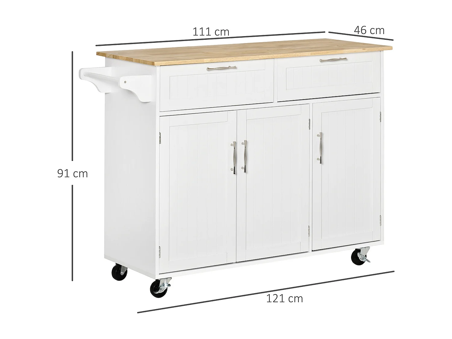 Carrello da cucina multiuso in legno 121x46x91cm bianco
