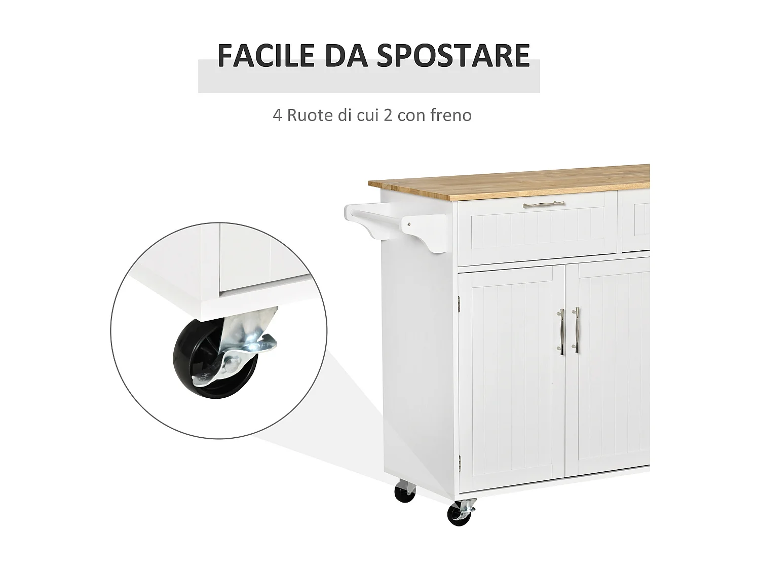 Carrello da cucina multiuso in legno 121x46x91cm bianco