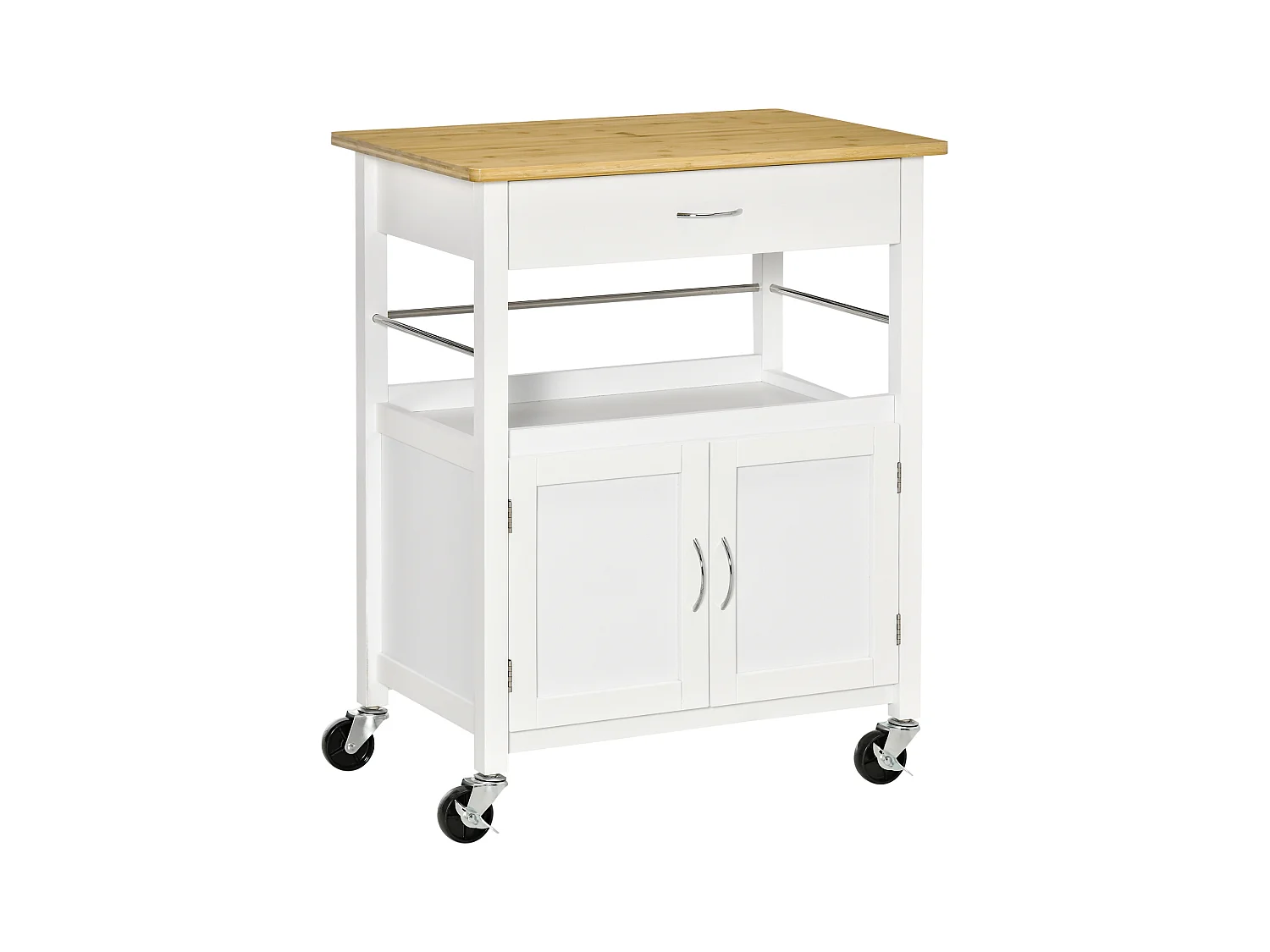 Carrello cucina con armadietto cassetto 4 ruote piano in bambù