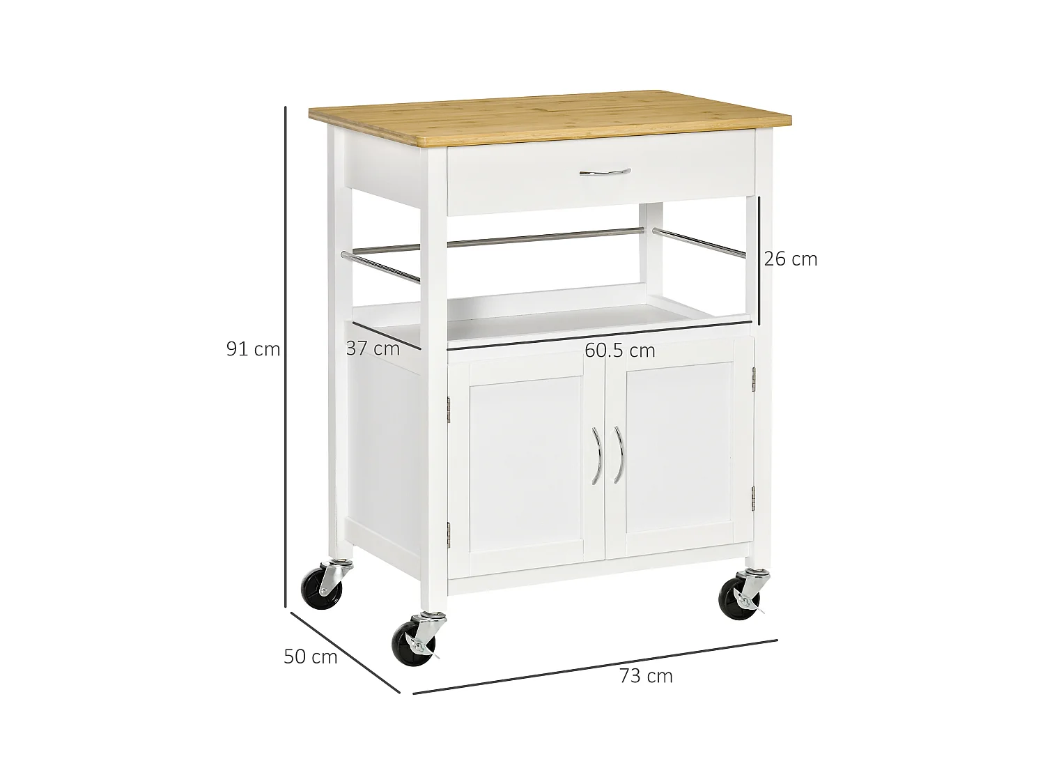 Carrello cucina con armadietto cassetto 4 ruote piano in bambù