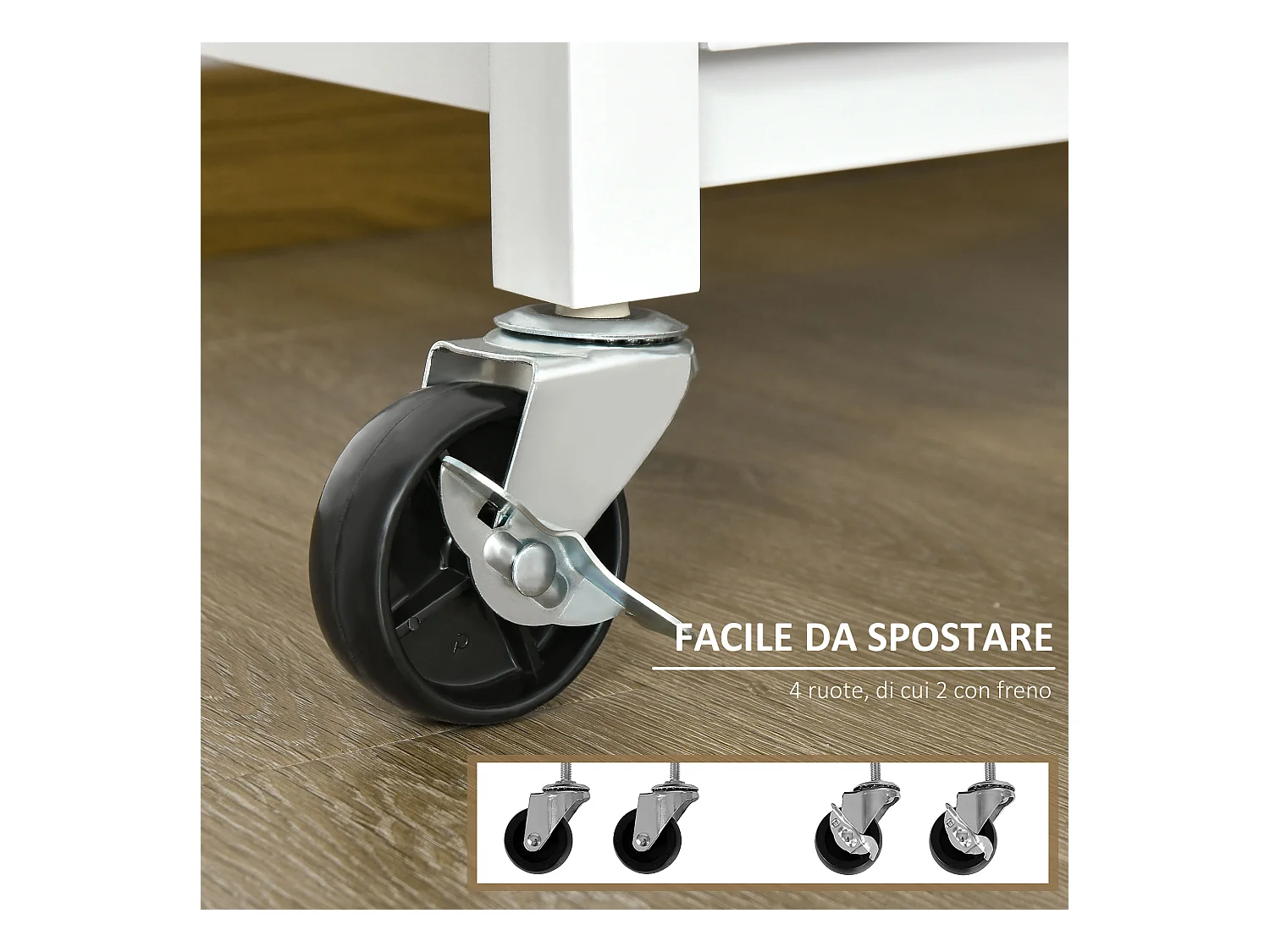 Carrello cucina con armadietto cassetto 4 ruote piano in bambù