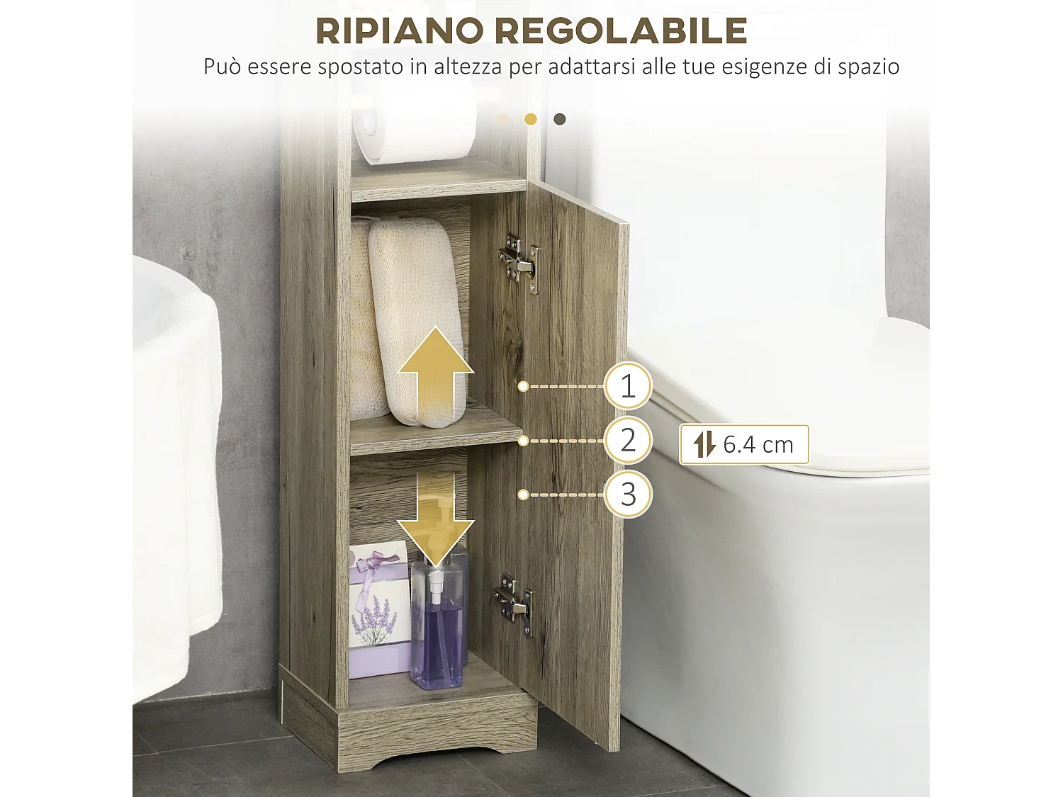 Mobile bagno salvaspazio con armadietto e ripiani grigio