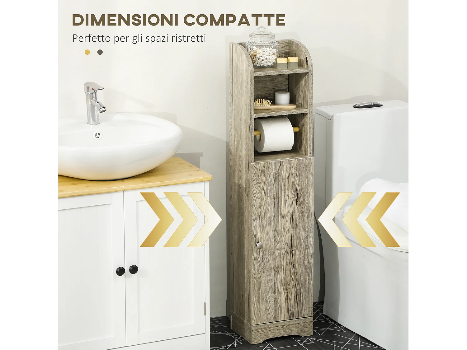 Mobile bagno salvaspazio con armadietto e ripiani grigio