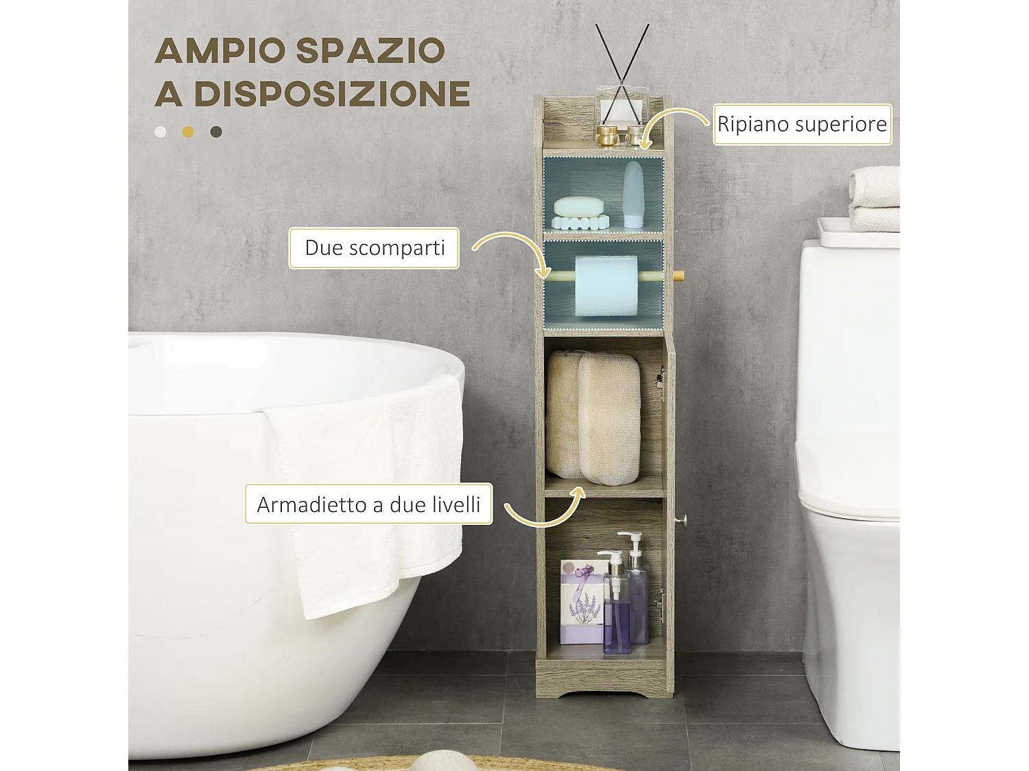 Mobile bagno salvaspazio con armadietto e ripiani grigio