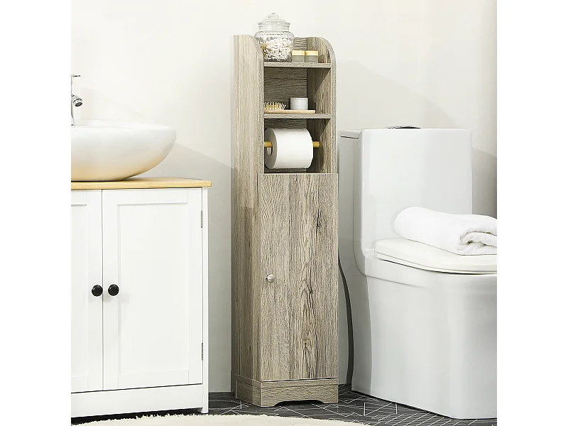 Mobile bagno salvaspazio con armadietto e ripiani grigio