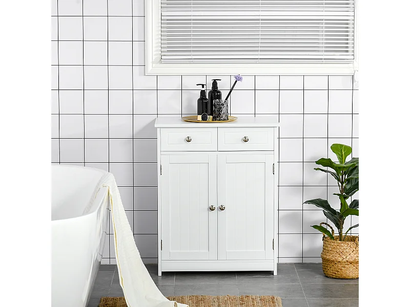 Mobile bagno 2 ante con ripiano regolabile e 2 cassetti bianco