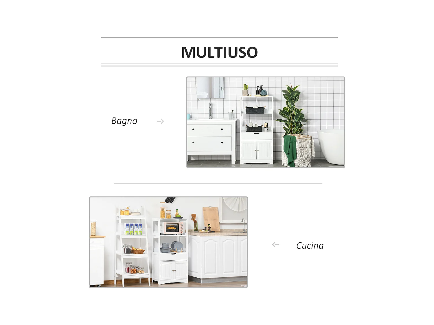 Mobile bagno multiuso in legno bianco con ante 60x33x122.5cm