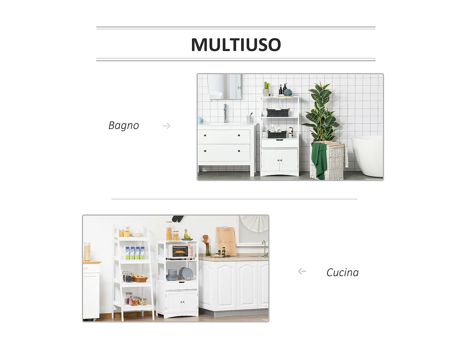 Mobile bagno multiuso in legno bianco con ante 60x33x122.5cm