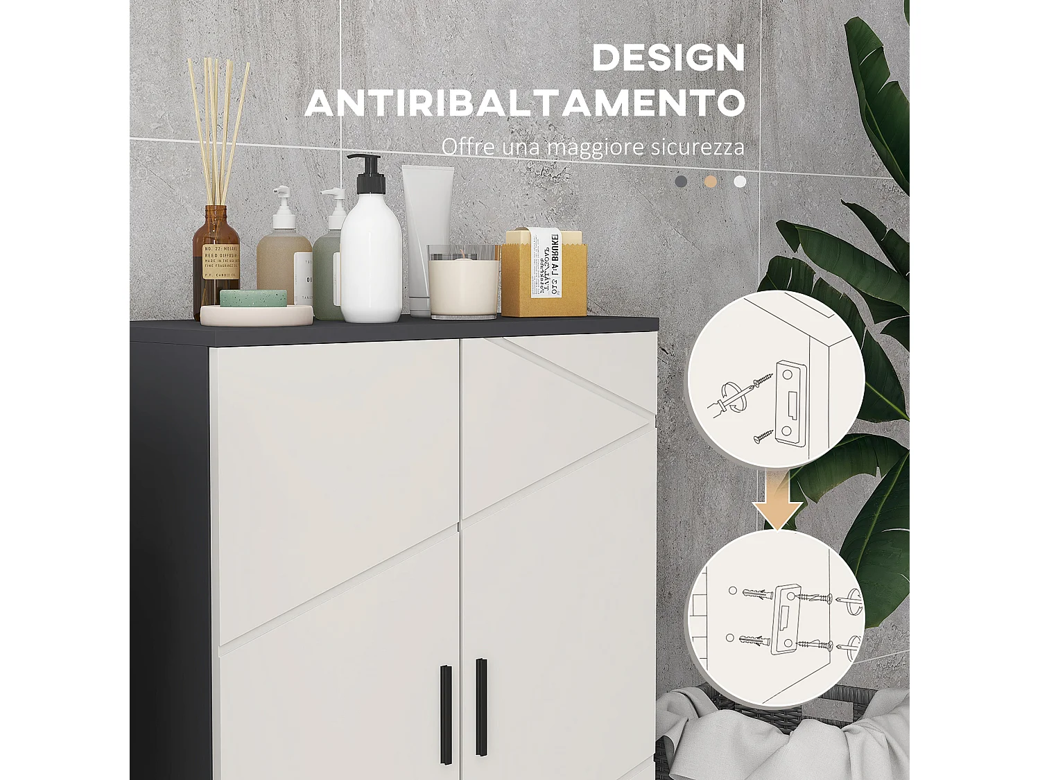 Mobile bagno 2 ante con 3 ripiani 60x30x82cm in legno grigio