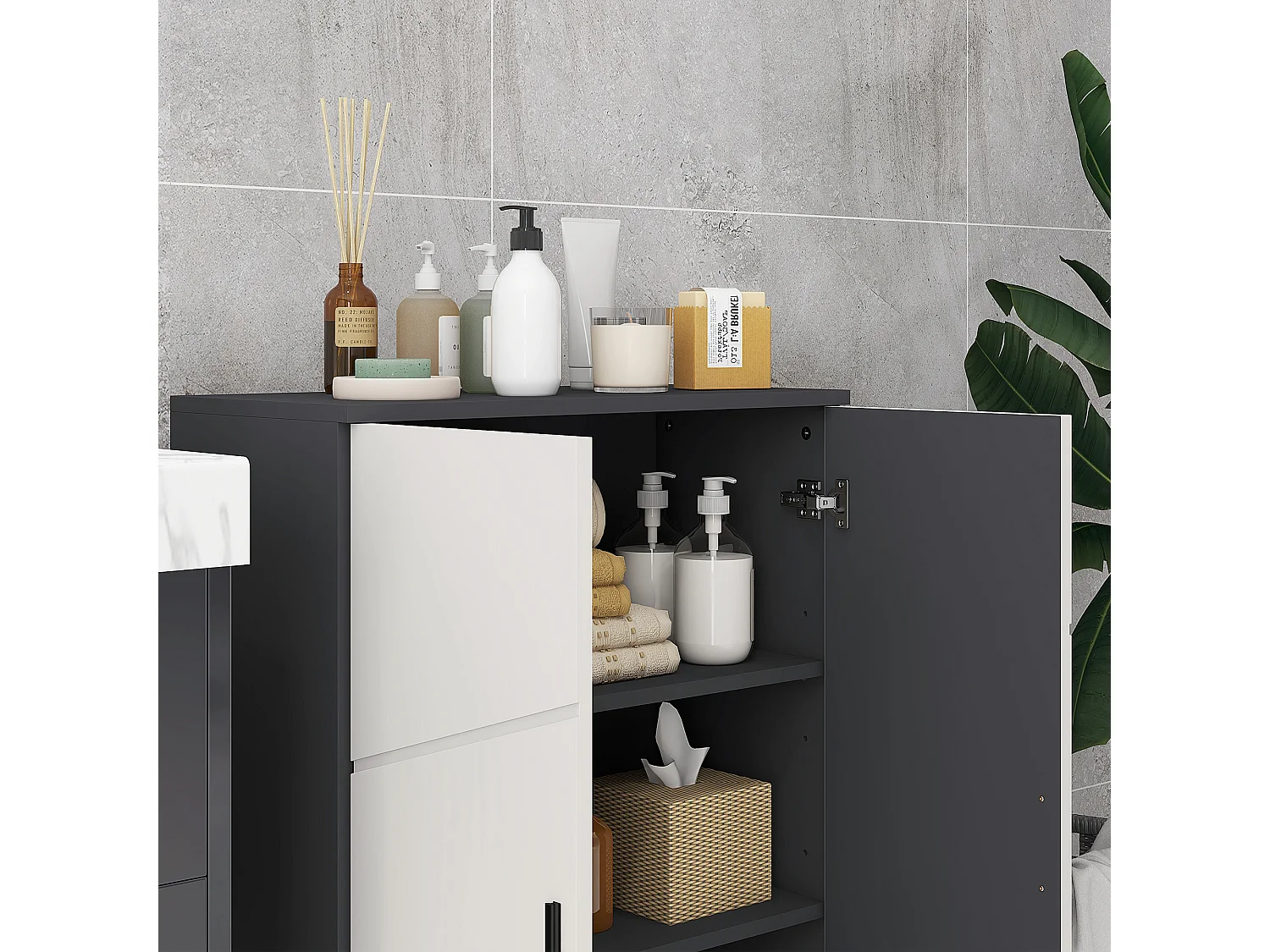 Mobile bagno 2 ante con 3 ripiani 60x30x82cm in legno grigio